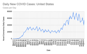 Number of COVID-19 cases across the United States from March to August 2020 Graph
